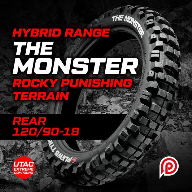 Goma de taco trasera Plews The Monster 120/90-18 para trillo, monteo y piedra